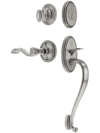 Georgetown Entry Lock Set in Antique Pewter Finish with Right-Handed Portofino Lever and